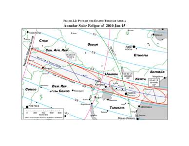 FIGURE 2.2: PATH OF THE ECLIPSE THROUGH AFRICA  Annular Solar Eclipse of 2010 Jan 15 Gonder  Moundou