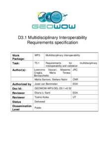 D3.1 Multidisciplinary Interoperability Requirements specification Work Package:  WP3