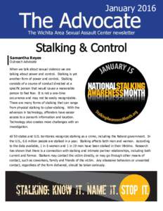 JanuaryThe Advocate The Wichita Area Sexual Assault Center newsletter  Stalking & Control