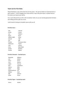 Microsoft Word - Team List for First Kicks