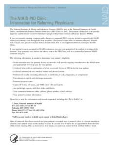 The NIAID PID Clinic: Information for Referring Physicians