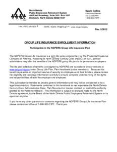 North Dakota Public Employees Retirement System 400 East Broadway, Suite 505 • Box 1657 Bismarck, North Dakota[removed]FAX: ([removed]