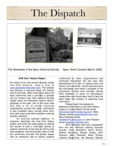 The Newsletter of the Apex Historical Society  Apex, North Carolina The Dispatch