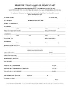Print Form  Save Form REQUEST FOR CHANGE OF BENEFICIARY FOR