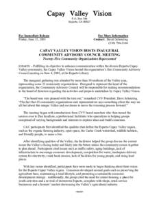 Capay Valley Vision P.O. Box 799 Esparto, CAFor Immediate Release Friday, June 15, 2001