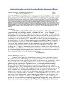 Southern Campaign American Revolution Pension Statements & Rosters Pension application of Thomas Hayslet S38010 Transcribed by Will Graves f17VA[removed]