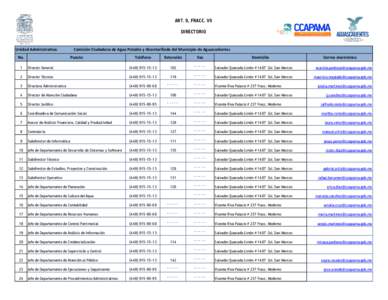 ART. 9, FRACC. VII DIRECTORIO Unidad Administrativa: No.  Comisión Ciudadana de Agua Potable y Alcantarillado del Municipio de Aguascalientes