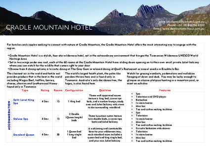 Microsoft Word - Cradle Mountain Hotel Sales sheet V2.docx