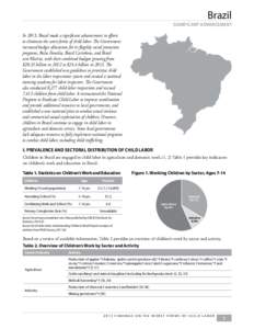 Brazil  SIGNIFICANT ADVANCEMENT In 2013, Brazil made a significant advancement in efforts to eliminate the worst forms of child labor. The Government increased budget allocations for its flagship social protection