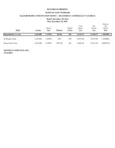 RECORD OF BIDDING TOWN OF NEW WINDSOR $1,625,000 BOND ANTICIPATION NOTESSERIES C (FEDERALLY TAXABLE) Dated: December 30, 2014 Due: December 30, 2015 Net