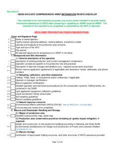 Rev[removed]ADEM AFO/CAFO COMPREHENSIVE WMSP INFORMATION REVIEW CHECKLIST This checklist is for informational purposes only and is solely intended to provide helpful information/assistance to QCPs when preparing or updat