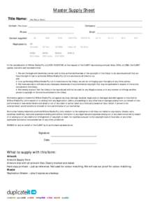 Master Supply Sheet Title Name: (The Title or Work)  Contact: (The Client)