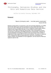 AHDS Document Template  Arts and Humanities Data Service http://ahds.ac.uk/  Philosophy, Religious Studies and the