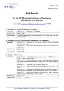 BoR[removed]September 2014 Draft Agenda for the 20th Meeting of the Board of Regulators[removed]September 2014, Rome (Italy)
