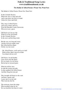 Folk & Traditional Song Lyrics - The Ballad of Alfred Packer (Waste Not, Want Not)