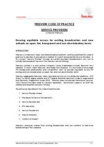 FREEVIEW CODE OF PRACTICE SERVICE PROVIDERS (Channel Partners)