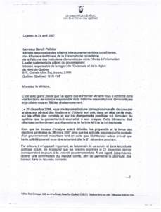 Lettre du Directeur général des élections à M. Benoît Pelletier