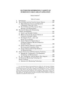 FACTORS FOR DETERMINING VALIDITY OF EVIDENCE IN CLEAN AIR ACT LITIGATION SUSAN NORTON* Table of Contents  I.