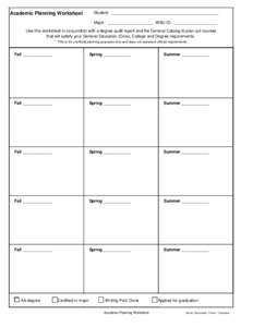 Academic Planning Worksheet *  Student: _______________________________________________ Major: ____________________ WSU ID: ___________________  Use this worksheet in conjunction with a degree audit report and the Genera