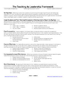 The Teaching As Leadership Framework six principles of leadership twenty-eight key teacher actions  dramatic student achievement