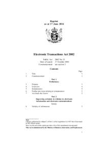 Reprint as at 17 June 2014 Electronic Transactions Act 2002 Public Act Date of assent