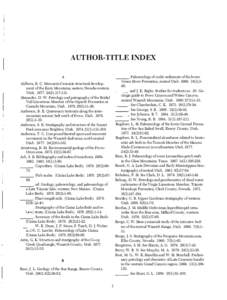AUTHOR-TITLE INDEX  . Paleoecology of cyclic sediments of the lower Green River Formation, central Utah):395. and J. K. Rigby. Studies for students no. 10: Ge­ ologic guide to Provo Canyon and Weber Canyon,