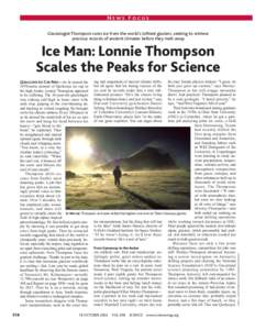 NEWS FOCUS  518 Glaciologist Thompson cores ice from the world’s loftiest glaciers, seeking to retrieve precious records of ancient climates before they melt away
