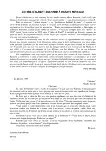 LETTRE D’ALBERT BESNARD À OCTAVE MIRBEAU [Octave Mirbeau n’a pas toujours été très tendre envers Albert Besnard), que Degas, à la dent dure, accusait de voler de “leurs propres ailes” — aux impr