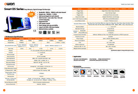 Smart DS Series Deep Memor y Digital Storage Oscilloscope  Model + Bandwidth : 60MHz - 300MHz with dual-channel