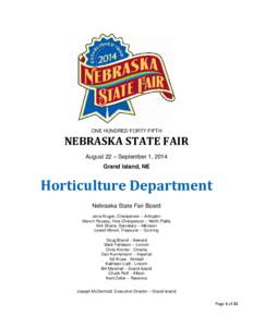 ONE HUNDRED FORTY FIFTH  NEBRASKA STATE FAIR August 22 – September 1, 2014 Grand Island, NE