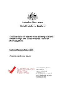 Technical advisory note for multi-dwelling units and other buildings with Master Antenna Television (MATV) systems Technical Advisory Note: TAN31