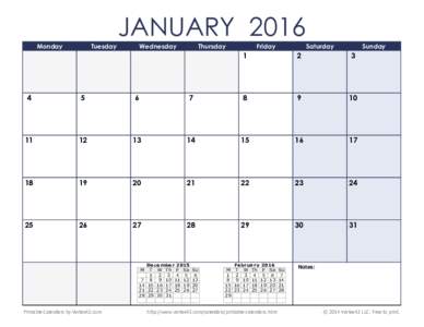 Printable Blank 2016 Calendar - Monday First