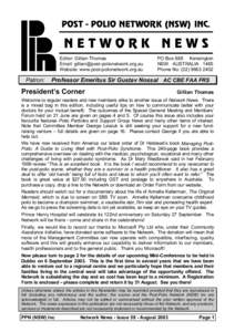 POST - POLIO NETWORK (NSW) INC.  NETWORK Editor: Gillian Thomas Email: [removed] Website: www.post-polionetwork.org.au