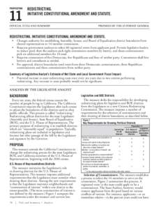 PROPOSITION  11 REDISTRICTING. INITIATIVE CONSTITUTIONAL AMENDMENT AND STATUTE.