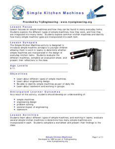 Simple Kitchen Machines Provided by TryEngineering - www.tryengineering.org Lesson Focus