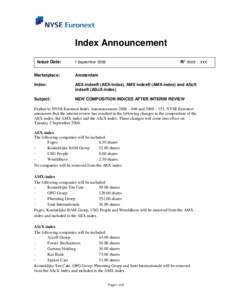 Index announcement AEX interim review _5_