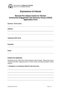 Expressions of interest – Boronia Pre-release Centre for Women – Community Engagement and Advisory Group (CEAG) – Application Form