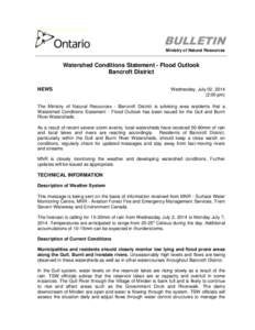 BULLETIN Ministry of Natural Resources Watershed Conditions Statement - Flood Outlook Bancroft District NEWS
