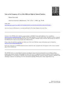 Note on the Frequency of Use of the Different Digits in Natural Numbers Simon Newcomb American Journal of Mathematics, Vol. 4, No[removed]), pp[removed].