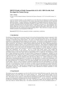 Microscopy: Science, Technology, Applications and Education A. Méndez-Vilas and J. Díaz (Eds.) ______________________________________________ HRTEM Study of Oxide Nanoparticles in Fe-16Cr ODS Ferritic Steel Developed f