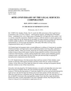 CONGRESSIONAL RECORD HOUSE SPEECHES AND INSERTS PAGE E1214 July 23, 2014  40TH ANNIVERSARY OF THE LEGAL SERVICES