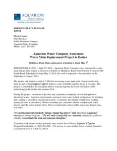 FOR IMMEDIATE RELEASE[removed]Media Contact: Peter Fazekas Public Relations Manager Aquarion Water Company