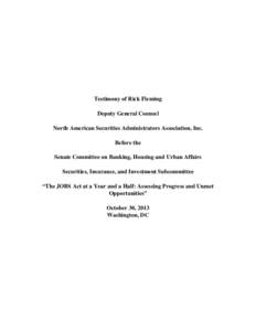 Microsoft Word - NASAA Testimony to Senate Banking Securities Subcommittee[removed]FINAL