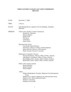 VIDEO LOTTERY FACILITY LOCATION COMMISSION MINUTES DATE:  December 17, 2009