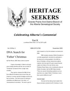 HERITAGE SEEKERS Grande Prairie And District Branch of the Alberta Genealogical Society  Celebrating Alberta’s Centennial