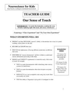 Neuroscience for Kids http://faculty.washington.edu/chudler/neurok.html TEACHER GUIDE  Our Sense of Touch