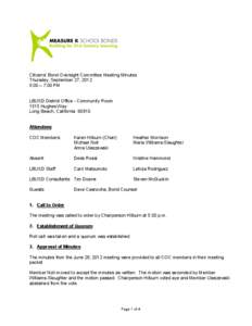 Citizens’ Bond Oversight Committee Meeting Minutes Thursday, September 27, 2012 5:00 – 7:00 PM