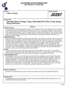 CALIFORNIA STATE SCIENCE FAIR 2013 PROJECT SUMMARY Name(s)  Colin S. Takeda