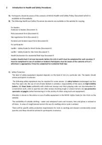 2	  Introduction	to	Health	and	Safety	Procedures A) Participants	should	be	aware	of	the	contents	of	WGCG	Health	and	Safety	Policy	Document	which	is