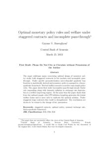 Optimal monetary policy rules and welfare under staggered contracts and incomplete pass-through∗ Gayane V. Barseghyan† Central Bank of Armenia March 25, 2013